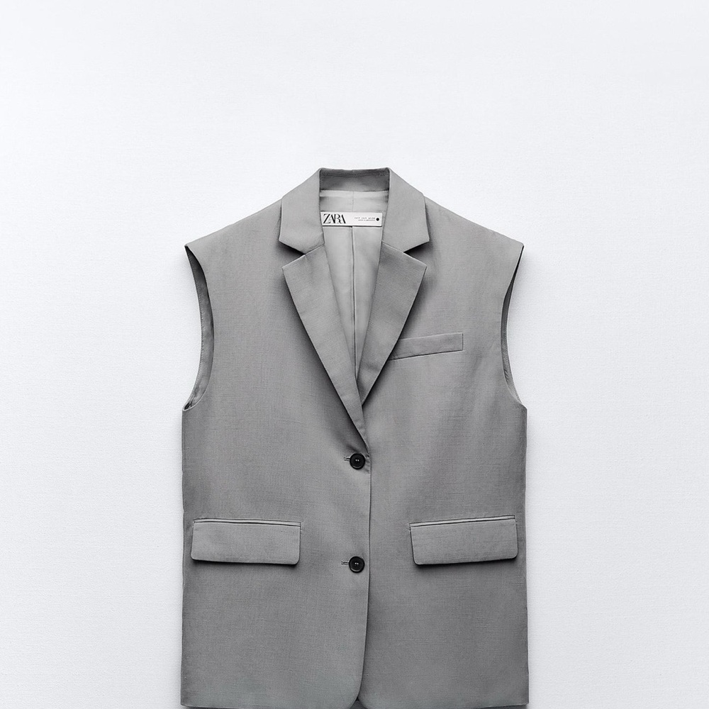 Zara Gray linen blend oversized Sleeveless Blazer Vest